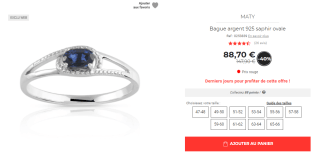 Bague argent 925 saphir ovale à 88,70€