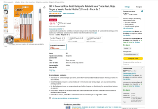 BIC Pack de 5 Bolígrafos Retráctiles Rose Gold 4 colores Punta Media 1,0 mm por solo 10,98€