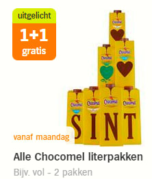 Alle Chocomel literpakken 1 + 1 gratis bij de AH