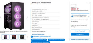 Gaming PC Next Level II RTX 5060TI 16GB, Ryzen 5500, 16GB/1TB voor €869,99