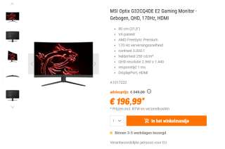 MSI G32CQ4DE E2 computer monitor 80 cm (31.5") voor €196,99 bij Nbb