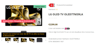 LG OLED 4K TV OLED77M3 77" televisie voor €2299 bij TVspecialisten