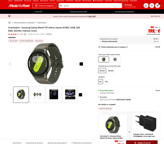 Samsung Galaxy Watch7 BT 44mm Exynos W1000 32GB 2GB RAM 425mAh Android Verde por solo 160,69€