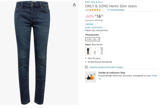 Only & Sons slim fit heren jeans blue denim voor €16,16 bij Amazon
