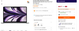 Portátil Apple Macbook Air Apple M2/8GB/512GB SSD/GPU Deca Core/13.6" por 829€ en tres colores