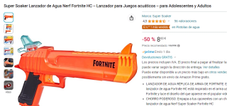 Super Soaker Lanzador de Agua Nerf Fortnite HC por 8€