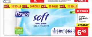 Floralys Toiletpapier 20 rollen, 3 laags voor €6,49 bij de Lidl