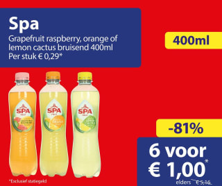 6 flesjes Spa van 400 ml voor €1 bij Die Grenze