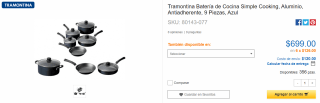 Bateria Tramontina 9 piezas por $699 en CyberPuertas