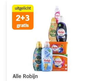 Alle Robijn wasmiddel- pods en wasverzachter 2+3 gratis bij de AH