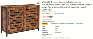 Vasagle dressoir voor €79,55 bij Amazon