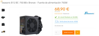 Fuente de alimentación 750W Seasonic B12 BC-750 80+ Bronze por 68.9€