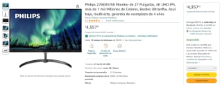 Monitor Philips 276E8VJSB 27" 4K UHD IPS por $3,922 en Amazon