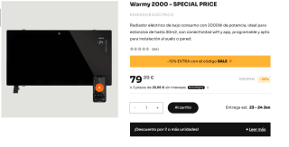 Mellerware Convector Eléctrico WIFI Cristal Warmy 2000W 4 Modos por 72€