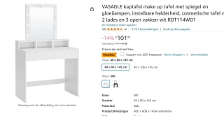 VASAGLE make up tafel met spiegel en gloeilampen voor €79,55 bij Amazon