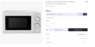 Microondas Nevir Nvr-6300m en color Blanco capacidad 20l por 44,25€