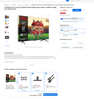 TV QLED 50" 127 cm TCL 50C61B (50C655) 4K UHD Dolby Vision Smart TV HDR10+ Dolby AC4 Quantum Dot por solo 296,65€