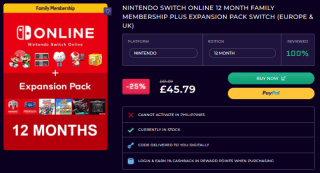 Collect Nintendo Switch Online 12-month family membership from CDKeys for £45.79