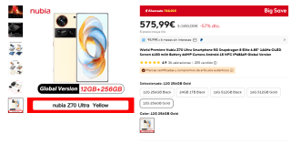 Nubia Z70 Ultra 12GB/256GB por 575,99€