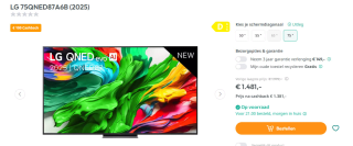 LG QNED EVO 75QNED87A6 TV (2025) voor €1.381 na cashback bij Art & Craft