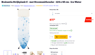 Brabantia Ice Water strijkplank C - met stoomunithouder - 124 x 45 cm voor€87,20 bij Bol