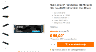 Kioxia Exceria Plus G3 2TB NVMe Gen 4 voor €99 bij NBB
