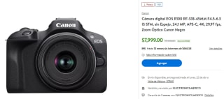 Canon EOS R100 RF-S18-45MM F4.5-6.3 IS STM por $7,999 en Walmart