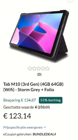 Tab M10 (3rd Gen) (4GB 64GB) (Wifi) - Storm Grey + hoes voor €123,14 dmv code bij Lenovo