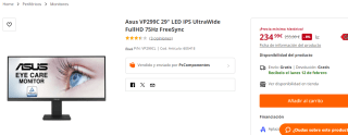 Monitor Asus VP299C 29" LED IPS UltraWide FullHD 75Hz FreeSync por 234.99€