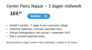 Center Parcs Najaar – 3 dagen midweek of 3 dagen weekend vanaf €169 bij de AH