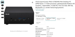 ASUS ExpertCenter PN53-S7065MD mini desktop voor €561,91