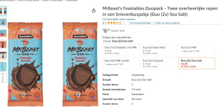 2x 60g MrBeast Feastables Seasalt chocolade voor €6,99 bij Amazon