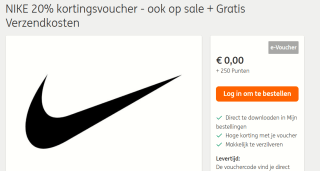 NIKE 20% kortingsvoucher - ook geldig op de sale + Gratis Verzendkosten voor 250 ING punten