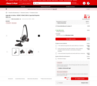 Aspirador sin bolsa KOENIC 103443 890W Capacidad Depósito 600l Gris por solo 50,15€