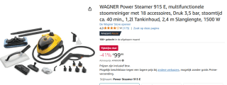Wagner Power Steamer 915e EU Stoomreiniger voor €99,99 bij Amazon