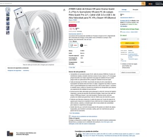 ZYBER Cable de Enlace 5M USB 3.0 a USB C de Alta Velocidad para PC VR y Steam VR por solo 9,99€