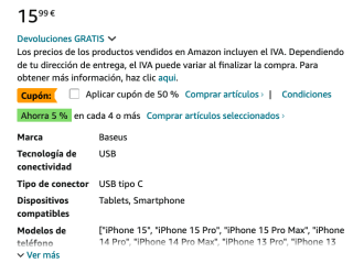 Cargador Baseus USB C Mini 30W por solo 7,99€