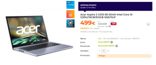 Ordenador Portatil Acer Aspire 3 A315-59-504M Intel Core i5-1235U/16GB/512GB SSD/15.6" por 499€