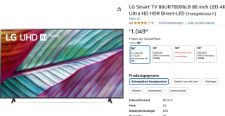 LG 86UR78006LB UHD LED Smart TV, Wifi, Zwart 217 cm voor €1.049,90 via Amazon