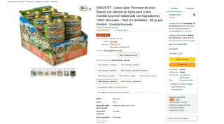 Pack 24 Latas de comida para gatos súper Premium de atún Blanco con salmón en Salsa 80gr unidad por solo 20,99€
