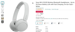 Sony WH-CH520 draadloze Bluetooth koptelefoon voor €35,49