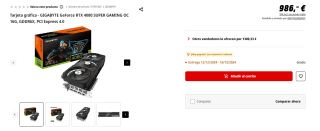 Tarjeta gráfica GIGABYTE GeForce RTX 4080 SUPER GAMING OC 16G, GDDR6X por 986€