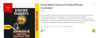 Douwe Egberts Espresso Krachtig koffiecups voordeelpak met 20 cups voor €2,79 bij Dekamarkt