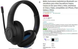 Auriculares inalámbricos Bluetooth con micrófono para niños SoundForm Inspir marca Belkin por 21,90€