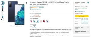 Samsung Galaxy S20 FE 5G 128GB Cloud Navy: £159.97