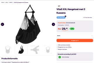 Vita5 XXL Hangstoel met 2 Kussens voor 29,95 euro