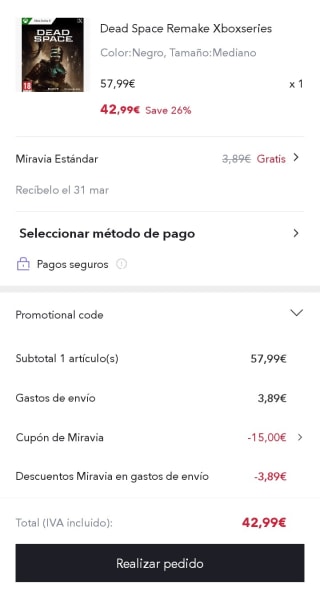 Dead Space Xbox Series X por 42,99€.