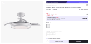 Ventilador Dc Costa L Blanco Led Memoria Color Control Remoto Akunadecor por 72.16€ (Cuenta NJueva 60.16€)