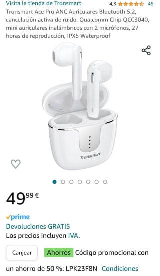 Tronsmart Ace Pro ANC Auriculares Bluetooth 5.2 por 24,99€