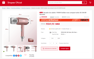 Secador de Cabelo da Mondial, modelo Golden Rose Compact Turbo - R$ 69,90